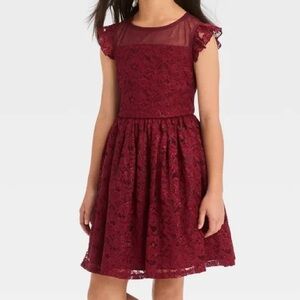 Zenzi Girls’ Sleeveless Lace Dress - Red XS